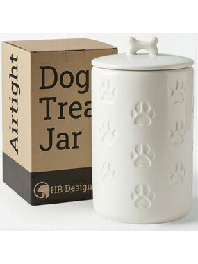 Airtight Dog Treat Container - 7 Cup Ceramic Jar for Kitchen - Cute Pet Cookie